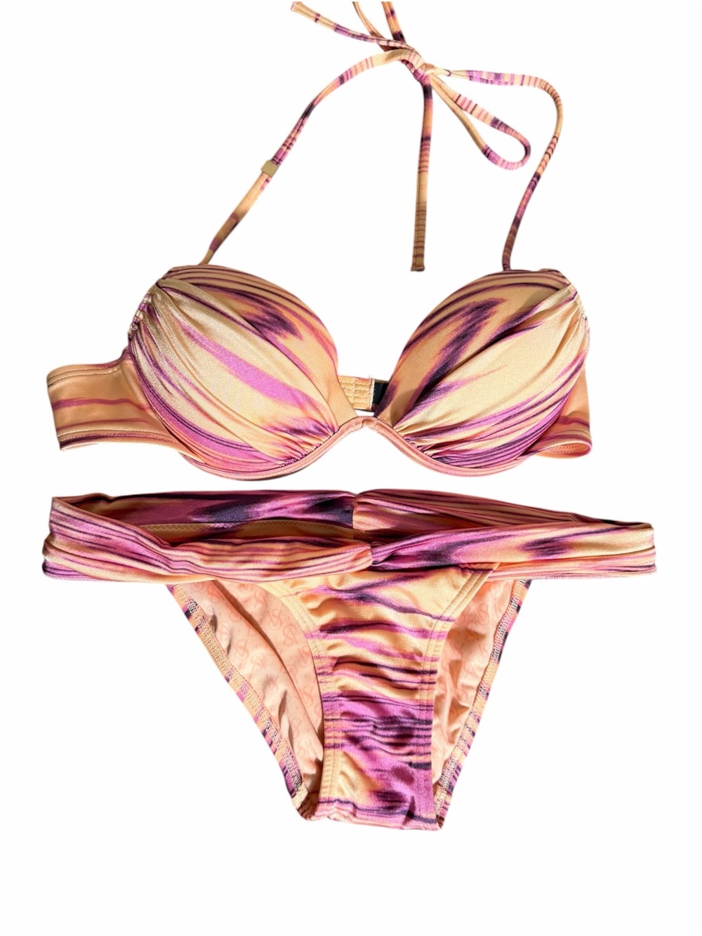 Victoria's Secret Pink and Peach Bandeau Bikini with Halter Strap